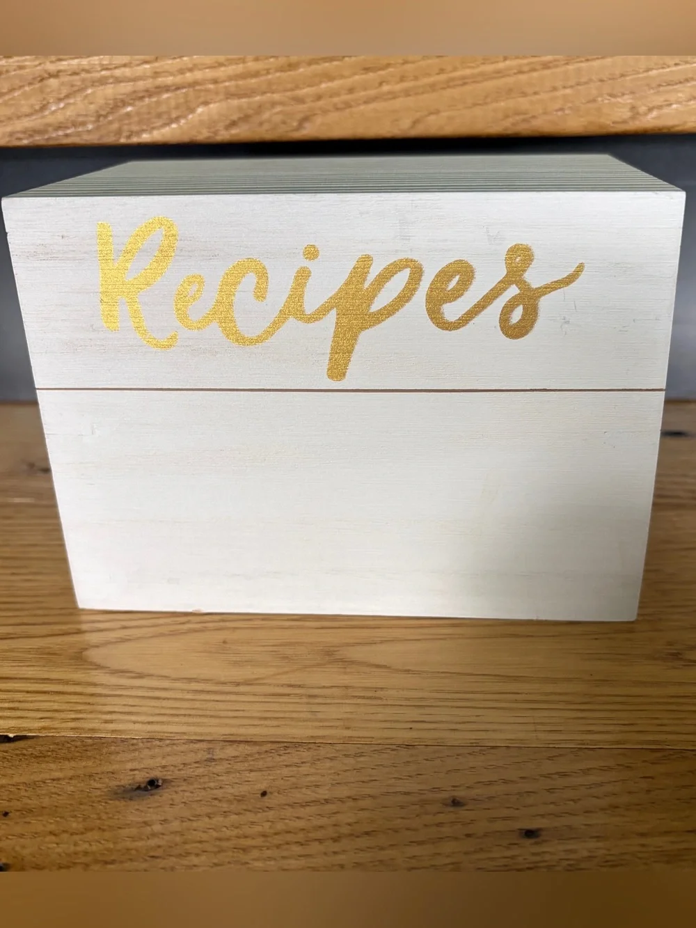 White Recipe Box with Gold Lettering & Recipe Cards